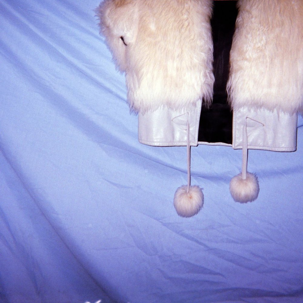 Vintage Ladies White Fur Jacket with Pom Pom Belt
